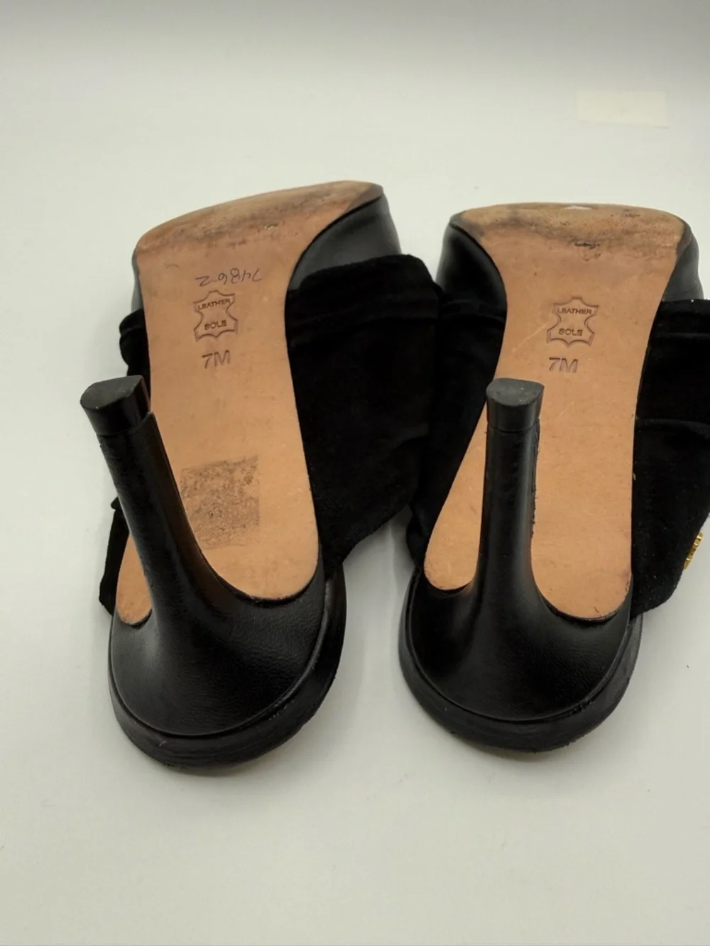 Tory Burch Eleanor Black Leather Pointed Toe Mule Heels w/ Velvet Bow Size 7